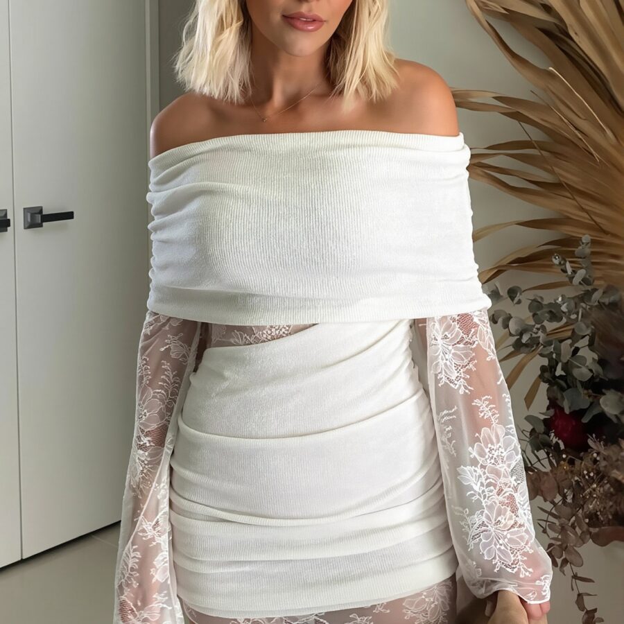 Lace Patchwork Off Shoulder Mini Dress