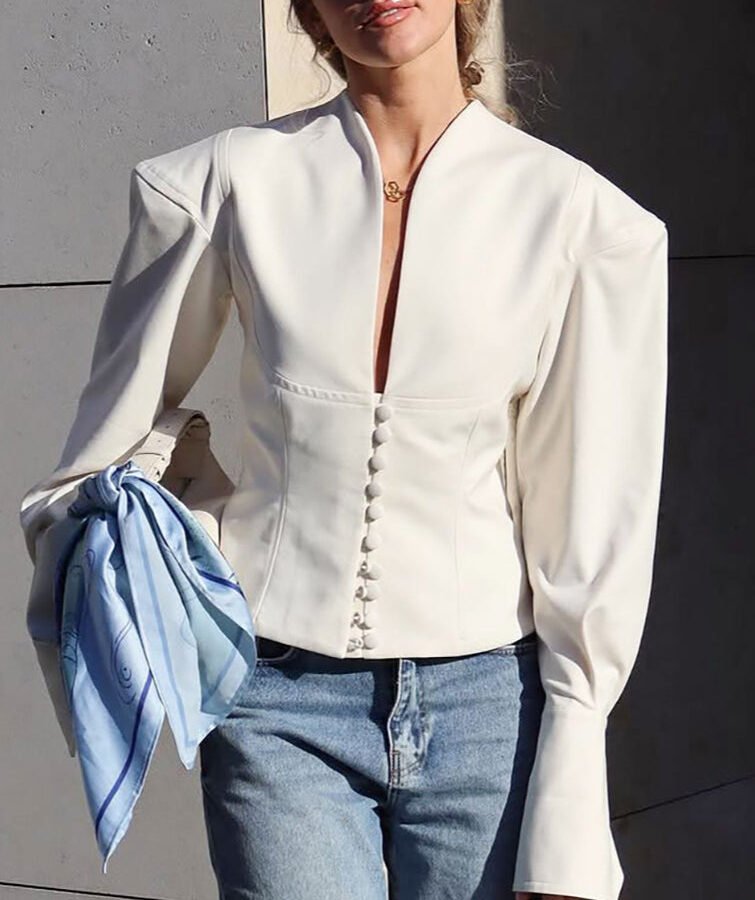 V Neck Waist Slim Blazer Coat