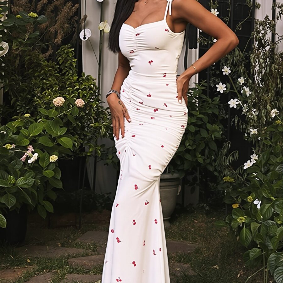 Chic Print Cami Ruched Slit Maxi Dress